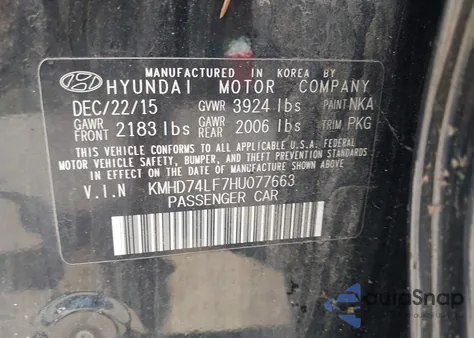 2017 Hyundai Elantra Se z USA, uszkodzony, nr VIN KMHD74LF7HU077663